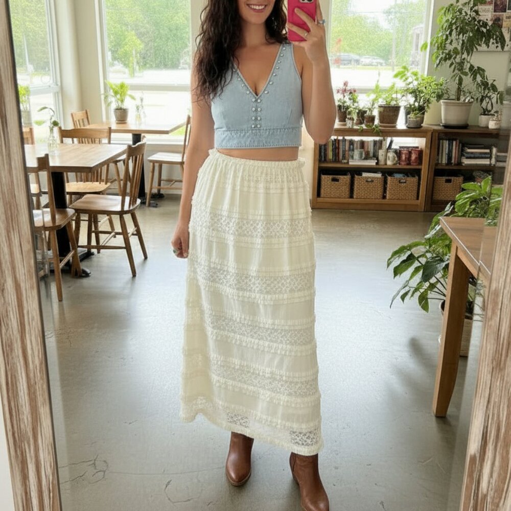 AND NOW THIS RUFFLED LACE MAXI SKIRT NWT SIZE M - Picture 4 of 6